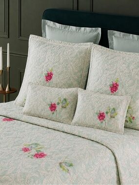 Yves Delorme Set Quilted Floral Parrot Pillow Sham Euro Boudoir French Cottage